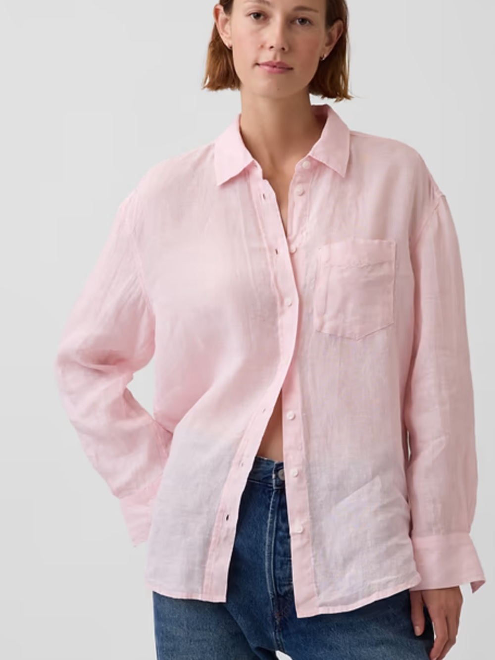Gap Shirt - light pink linen/cotton blend oversized boyfriend